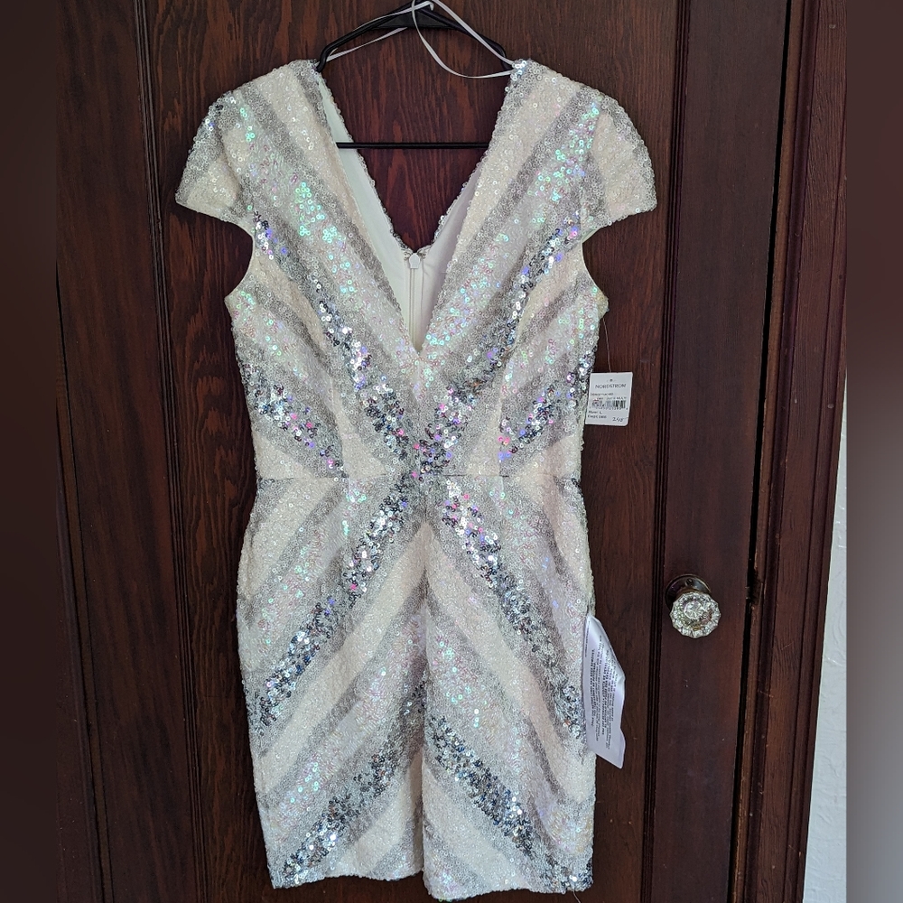 NWT $248 Dress the Population [ Large ] Zoe Sequin Sheath Dress #G1000